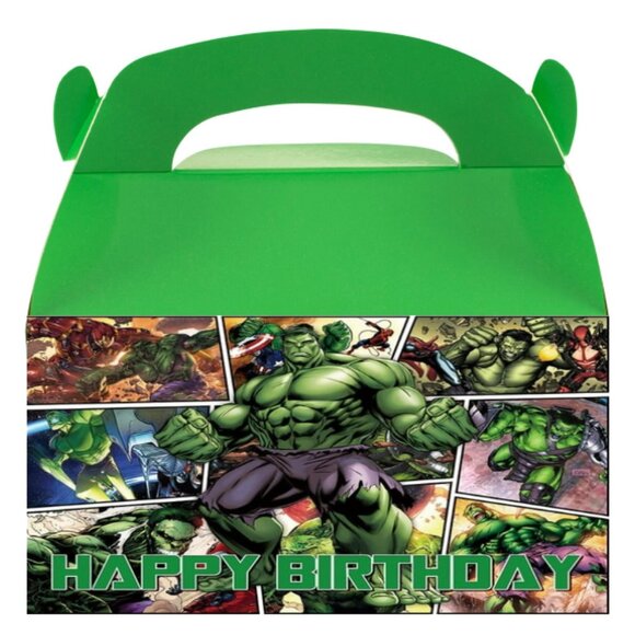 Birthday Party Favor Boxes, Green Comic Design Treat Boxes, Happy Birthday Theme - Picture 1 of 4